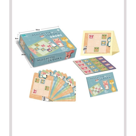 Cyrax Joc educativ Sudoku cu tablita magnetica, 32 de piese, cartonase cu animale, Verde