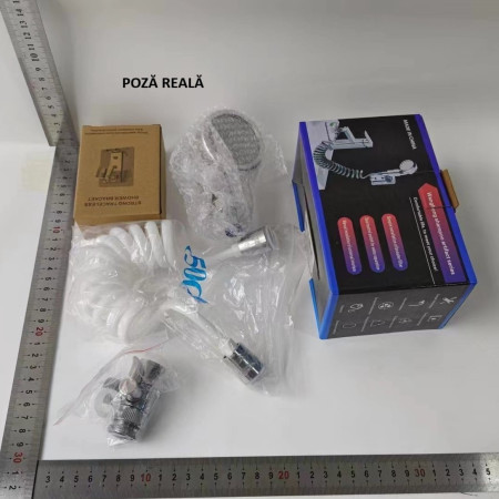 Set Extensie de Dus,  pentru Baterie Baie sau Bucatarie, 4 Piese, Filtru de Ioni Negativi, Furtun Flexibil de 1.5 Metri, Argintiu