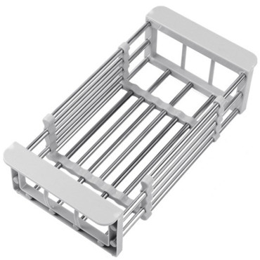 Suport Scurgere Extensibil pentru Bucatarie, Cyrax, Uscator Vase din Otel Inoxidabil, Suport Tacamuri si Pahare, Suport pentru Fructe si Legume, 24.5 x 16.5 x 9.5 cm Gri deschis