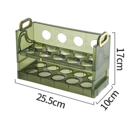 Suport - Organizator pentru Oua in Frigider, Cyrax, pentru 20 de oua in 2 Straturi, din Plastic 25.5 x 10 x 17 cm, Verde Transparent