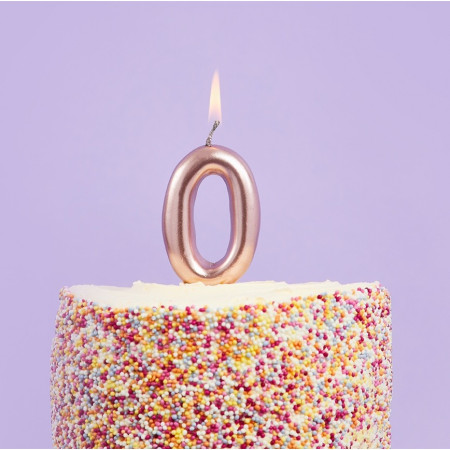 Lumanare de Tort, Cyrax, Model Cifra 0, Party, 4.5 x 2.5 cm, din Parafina, Rose Gold