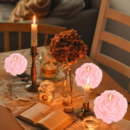 Lumanare Parfumata,  Model Trandafir, Ardere 10h, 70 g, 7.5 x 3.5 cm, Parfum de Piersica, Roz Pal