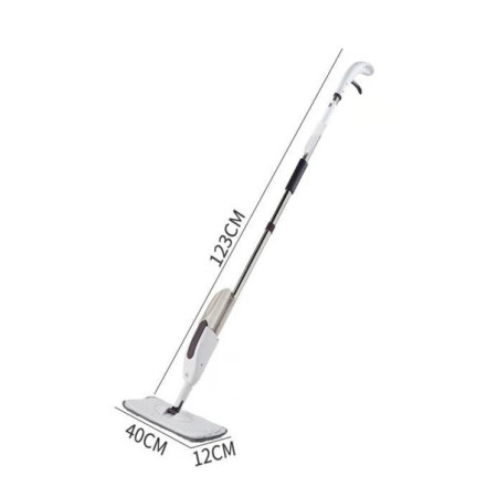 Mop plat,  cu pulverizator, pentru uz casnic, plastic, rezerva de mop din microfibra, 125x40 cm, Alb/Mov