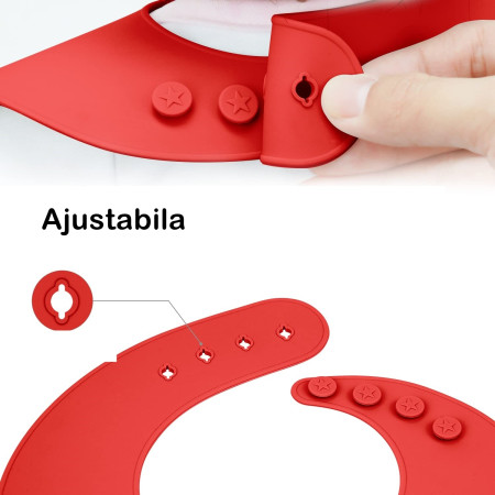 Set 5 piese diversificare bebelusi si copii din silicon Cyrax, baveta, farfurie compartimentata cu ventuza, bol cu ventuza, tacamuri, fara alergeni, rosu