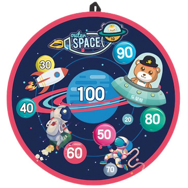 Joc Darts Cyrax pentru Copii, Placa Pliabila 36.5 cm, 8 Mingii Velcro/Scai Simple, 2 Mingii Luminoase, Model Spatiu, Albastru