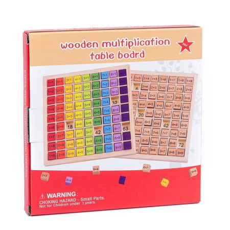 Joc Montessori din Lemn, Cyrax, Tabla Inmultirii, Blocuri, Tabel de Multiplicare pana la 9x9, Multicolor, 18x18x1.5 cm
