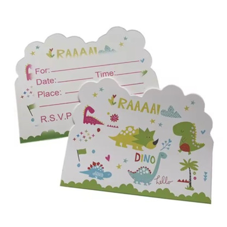 Set 10 Invitatii pentru Petrecere, Cyrax, Colectia Dino Park, 11 x 14 cm, din Carton, Multicolor