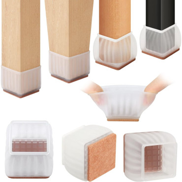 Set 16 Protectii pentru Picioare Scaun si Podea,  Universale din Silicon, Model Patrat, Alb Transparent