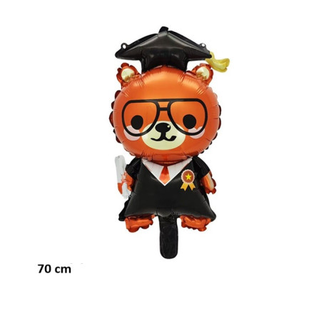 Balon din Folie Metalizata, Cyrax, Figurine, Model Ursulet Absolvent, 70 cm, Ambalaj Individual, Pai Inclus, Umflare cu Aer sau Heliu, Maro Negru