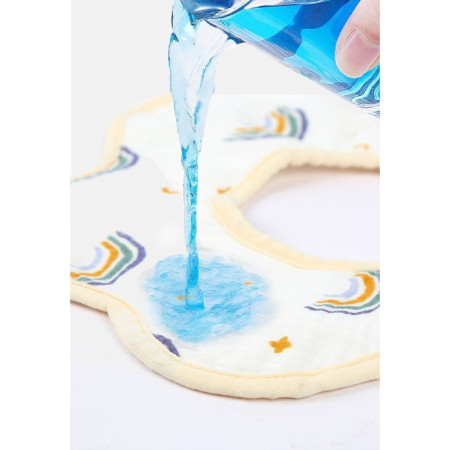 Baveta Tip Floare, Cyrax, din Bumbac, pentru Copii 0-12 Luni, Rezistenta la apa, cu Capse, Model Curcubeu, 26 x 29 cm, Alb