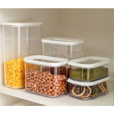 Cutie de Depozitare Alimente, Cyrax, 1.5L, Capac Alb, din ABS+Silicon, 14.5 x 9 x 16.7 cm, Transparent