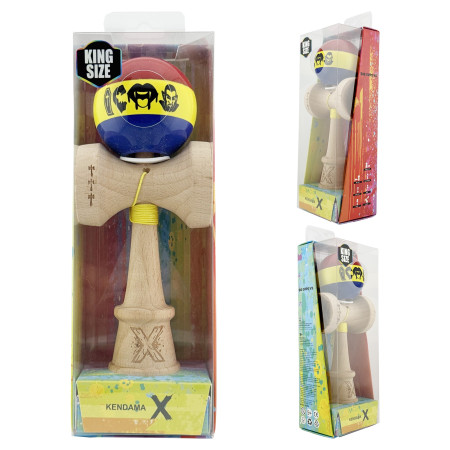 Kendama X Originala, Profesionala, Cyrax, Tricolor Edition Vampir Dracula, Super Sticky cu Cupe Mari KING SIZE V3, Rulment Metalic si Gaura in Baza, din Lemn 18 cm, Ata 62/65 cm, Multicolor