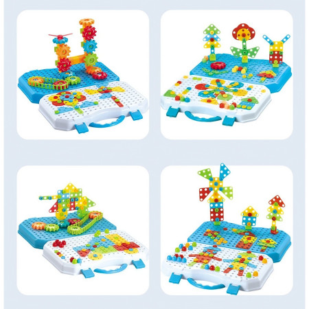 Set Constructie Bormasina Magica cu Servieta, Cyrax, 310 Piese, Albastru, Piese Multicolore, Plastic, 31x46 cm