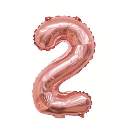 Balon din Folie Cyrax, Cifra 2, 81 cm, Pentru Aer sau Heliu, Bulk, Roz Auriu