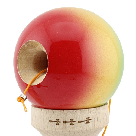 Kendama X Originala, Profesionala, Cyrax, Big Cups V2, Super Sticky Cupe Mari, Rulment Metalic cu Ata 55 cm, Verde/Galben/Rosu