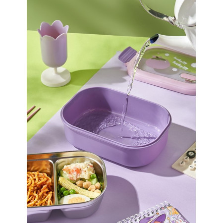 Cutie pentru Pranz sau Gustari, Cyrax, cu Doua Compartimente, pentru Copii si Adulti, Etansare, PP, Perfect pentru Scoala si Birou, 1000 mL, 22.5x14.5x8 cm, Mov