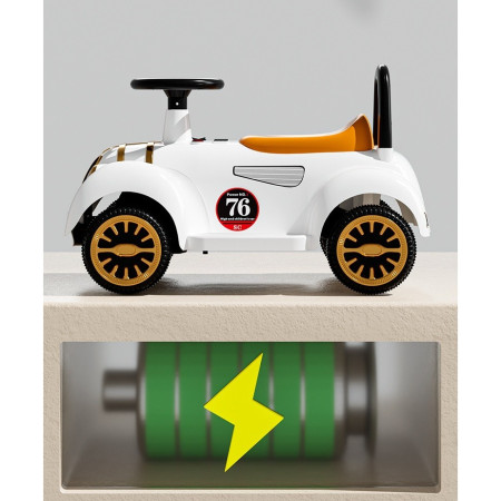 Masinuta Electrica Cyrax, Model de Epoca, cu Acumulator, Sistem Anti-Rasturnare, Sistem de Lumini si Sunet, 1-5 Ani, 75 x 36 x 45 cm, Alb
