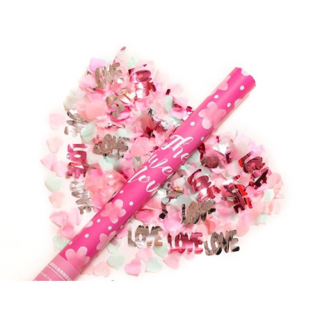 Tun Confetti, Cyrax, Confetti Inimioare si Mesaj Love, 40 x 5 cm, Roz Alb