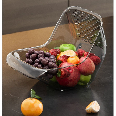 Cos de Spalat Legume/Fructe, Cyrax, cu Scurgere Apa, din PET, 15.5 x 18.6 x 16.2 cm, Gri