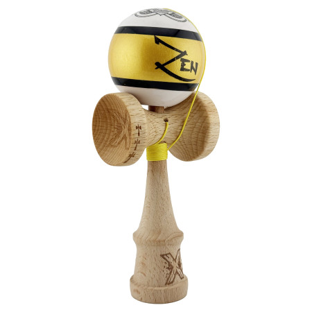 Kendama X ZEN Originala, Profesionala, Cyrax, Big Cups V2, Super Sticky Legendary Cupe Mari, Rulment Metalic cu Ata 55 cm, Auriu/Alb