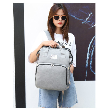 Rucsac Multifunctional pentru Mamici, Cyrax, cu Patut Pliabil si Baza de Schimbat, Rezistent la Apa, Capacitate Mare, Usor, Compartimente Multiple, Buzunar Termic pentru Lapte, 42 x 32 x 22 cm, Gri
