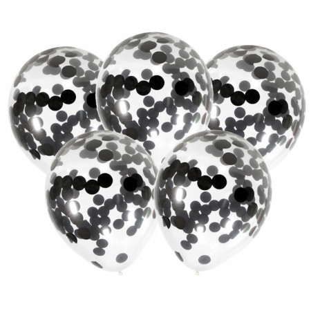 Set 10 Baloane din Latex, Cyrax, Model Party Confetti, 5 x Confetti, 5 x Negru, 25 cm, 2.2g