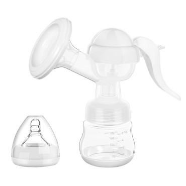 Pompa de San Manuala Multifunctionala, Cyrax, Portabila, cu Tetina pentru Biberon, Anti-Scurgere, Anti-Reflux, 17x18 cm, 150 mL, Silicon, Recipient Transparent, Alb