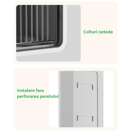 Organizator Cosmetice,  Montare pe Perete fara Perforare, 36.5x10.9x20 cm, din PP si ABS, Alb-Negru, Usa Transparenta