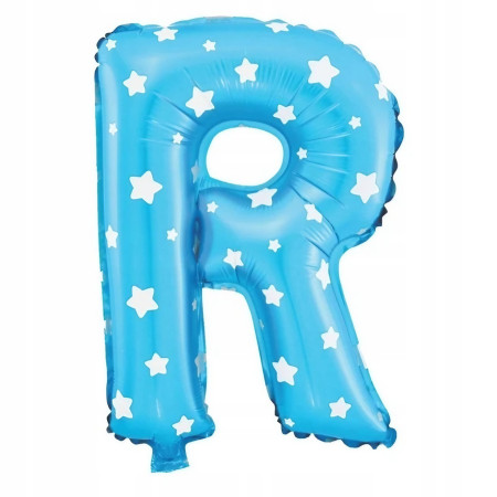 Balon Folie Metalizata Litera R, Cyrax, 40 cm, Cu Imprimeu Stelute, Umflati cu Heliu sau Aer, Ambalaj Individual, Pai inclus, Albastru