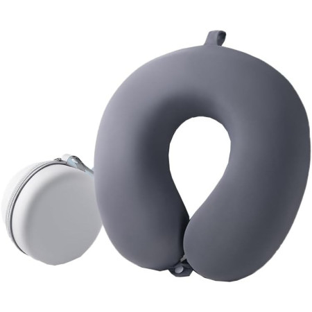 Perna de Calatorie in Forma de U,  Pentru Gat si Cap, Umplutura din Spuma cu Memorie, 30x30 cm, Sistem Prindere Capse, Cutie de Depozitare, Gri