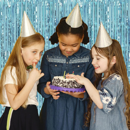 Perdea Franjurata, Cyrax, Model Decor Petrecere, pentru Fundal de Poze, Amenajare Colorata a Petrecerii, Dimensiune 100x200 cm, Albastru Deschis