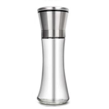 Rasnita Manuala pentru boabe, Cyrax, Rasnita pentru Piper Sare Cafea, din Sticla cu Otel inoxidabil, 19.2 x 6.4 cm, volum 200 ml, Transparenta cu Capac din Inox