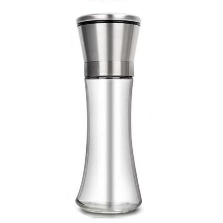 Rasnita Manuala pentru boabe, Cyrax, Rasnita pentru Piper Sare Cafea, din Sticla cu Otel inoxidabil, 19.2 x 6.4 cm, volum 200 ml, Transparenta cu Capac din Inox