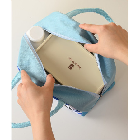 Geanta Termoizolanta pentru Copii, Cyrax, 23x13x19 cm, Model Imprimeu Catel, din Folie de Aluminiu si Panza Oxford, Albastru/Alb