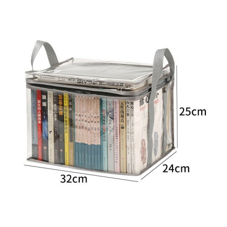 Cutie de Depozitare,  din PVC + Textil, Rezistenta la Apa, Geanta pentru Carti, 32x24x25 cm, Transparent-Alb