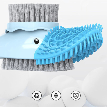 Perie de Toaleta,  cu Suport de Perete, Recipient Detergent, 2 Tipuri de Perii, Model Rata, Albastru