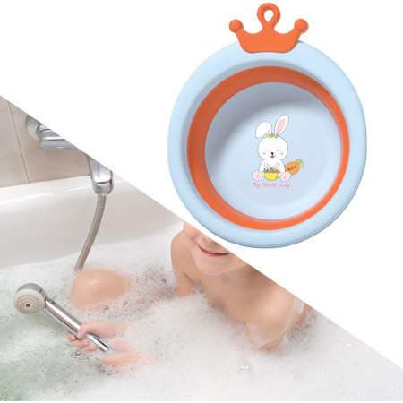 Cada Pliabila pentru Baie pentru Copii, Cyrax, Cadita pentru Bebelusi, Model Rotund cu Iepuras, Blue, 30x31x3.5 cm, 3.3 L