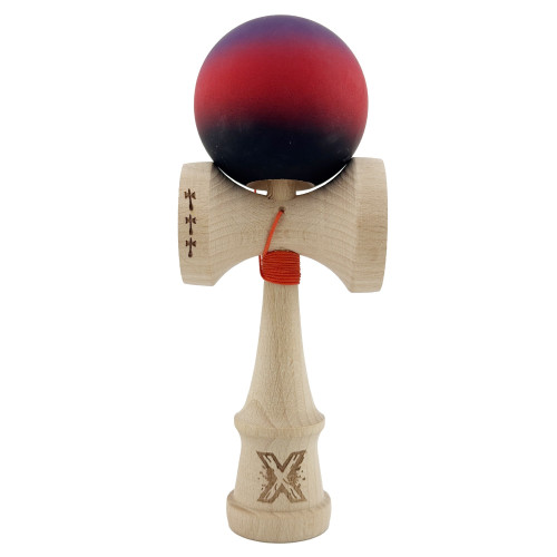 Kendama X Originala, Profesionala, Cyrax, Big Cups V2, Rubber Grip cu Cupe Mari, Rulment Metalic cu Ata 55 cm, Mov/Rosu/Negru...