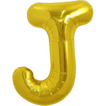 Balon Folie Metalizata Litera J, Cyrax, 80 cm, Umflati cu Heliu sau Aer, Ambalaj Individual, Pai inclus, Auriu