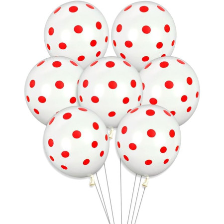 Set 10 Baloane din Latex, Cyrax, Model Party cu Buline, 30 cm, Alb si Rosu, 2.8 g