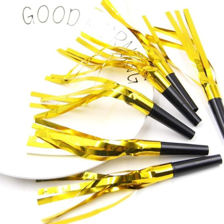 Set 6 Fluiere Party cu Franjuri, Cyrax, din Plastic, Auriu