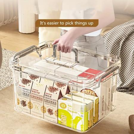 Cutie De Depozitare,  Tip Valiza, pentru Alimente, Jucarii, Accesorii, Transparent-Gri, Marime M, 31.5x23x19 cm