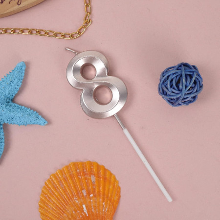 Lumanare Cifra 8, Cyrax, Model Diamond, 5 x 3.4 cm, Argintiu