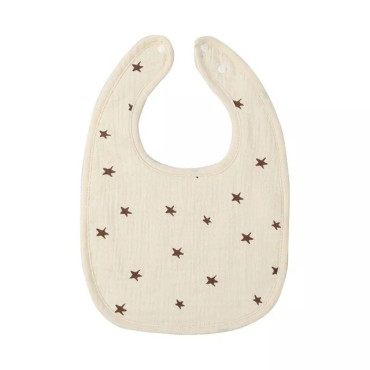 Baveta in Forma de U, Cyrax, din Bumbac, pentru Copii 0-12 Luni, Rezistenta la Apa, cu Capse, Model cu Stelute,  21x30 cm, Crem