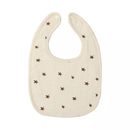 Baveta in Forma de U, Cyrax, din Bumbac, pentru Copii 0-12 Luni, Rezistenta la Apa, cu Capse, Model cu Stelute,  21x30 cm, Crem