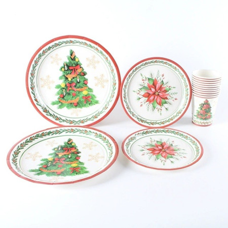 Set 10 Farfurii Unica Folosinta, Cyrax, 23 cm, Model Brad de Craciun, Multicolor