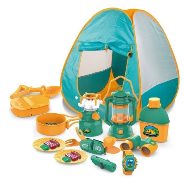 Cyrax Set camping exterior/interior pentru copii, 7 accesorii cu tematica si cort, multicolor