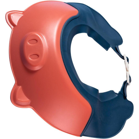 Cyrax Viziera de Protectie Baie Pentru Copii, Fippy, Model Purcelus, Dimensiune ajustabila, Durabil, Usor de curatat, Impotriva Samponului, pentru Ochi si Urechi, TPE+PP, 23x23 cm, Rosu