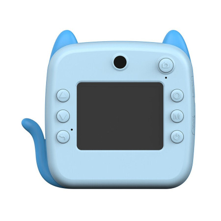 Set Camera Instantanee pentru Copii, Cyrax, Ecran HD 2.4'', 24MP, 720P Video, 1200 mAh, cu Functie de Printare Alb-Negru, cablu USB-C, Bluetooth, Compatibil iOS/Android, Imprimare APP, Model Kitty, Albastru