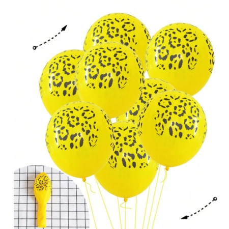 Set 10 Baloane din Latex, Cyrax, Model Party Animal Print, 3x Portocaliu, 3x Galben, 4x Alb, 23 cm, 1.4g